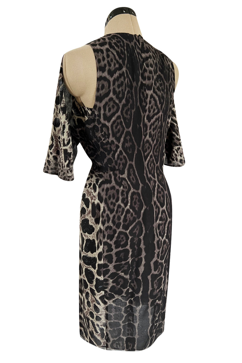 Chic 2008 Yves Saint Laurent by Stefano Pilati Grey Toned Leopard Print Silk Dress