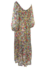Documented 1975 Yves Saint Laurent Floral Print Off Shoulder Dress