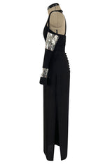 Avent Garde Fall 1991 Karl Lagerfeld Suspended Sleeve Dress w Flat Silver Sequin Detailing