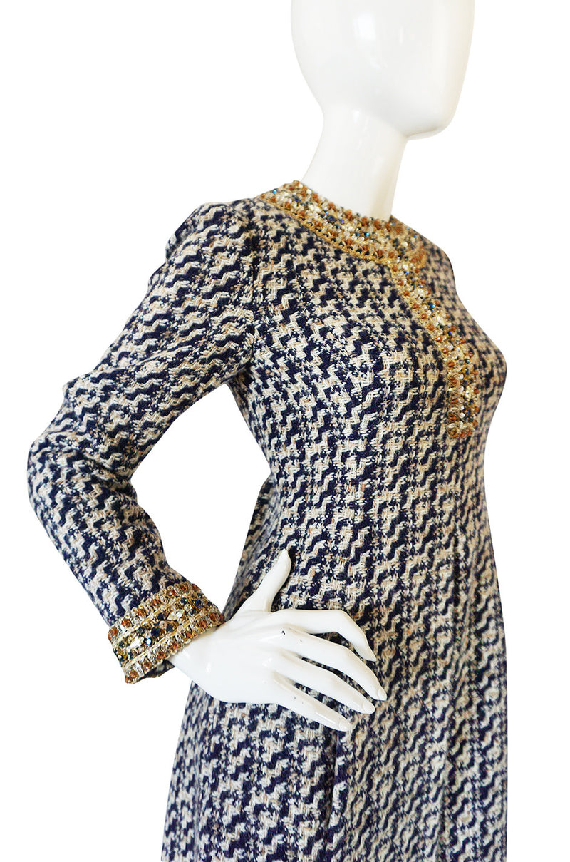 1960s Jewelled Collar Tweed Malcolm Starr Dress
