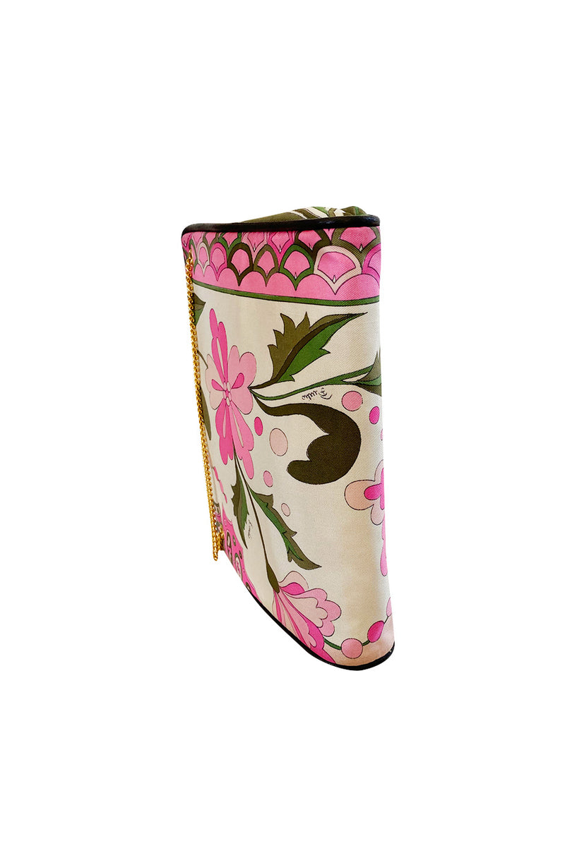 1960s Emilio Pucci Prettiest Soft Pink Floral Silk & Gold Chain Bag
