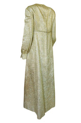 1960s Malcolm Starr Green & Gold Metallic Brocade Maxi Dress