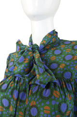 1970s Yves Saint Laurent Green Print Silk Top
