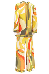 1960s Emilio Pucci Citrus Colors Silk Button Tunic Top  & Cropped Pant Set