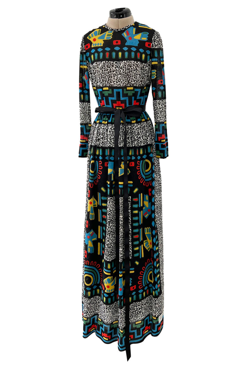 Spectacular 1970s Lanvin  by Jules-Francois Crahay Graphic Printed Cotton Voile Dress
