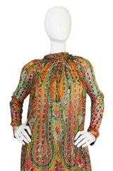 1970s Silk Chiffon Pauline Trigere Caftan Dress