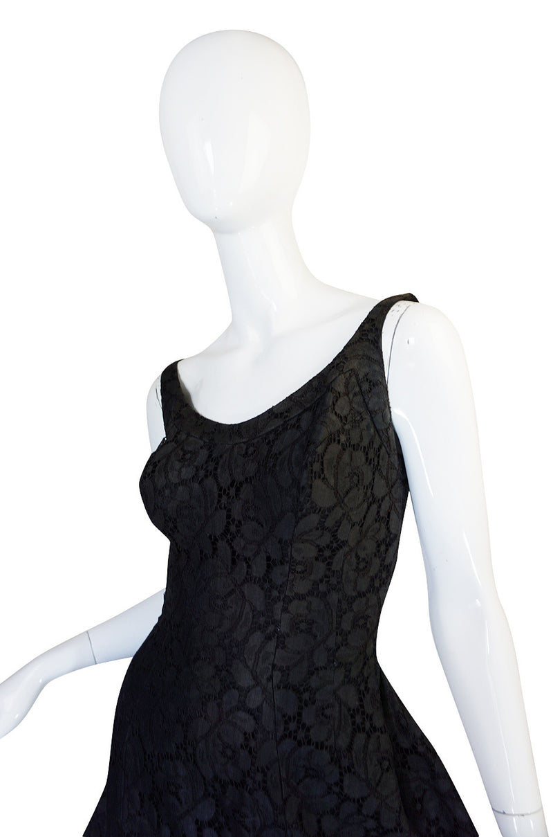 1950s Black Lace Suzy Perette Flared Back Skirt Dress