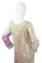 1983 Pink & Cream Halston Sequin Sheath Dress