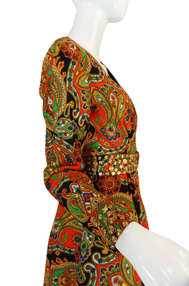 1960s Printed Fred Perlberg Mini Dress with Studded Detail