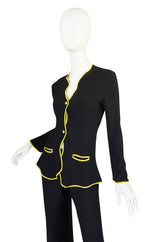 1970s Yellow Trim Ossie Clark Moss Crepe Trouser Suit