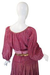 1960s Pat Sandler Pink & Gold Maxi Dress