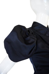 Stunning Recent Prada Deep Blue Silk Pouf Sleeve Top