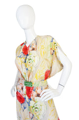 1930s Bias Cut Beautiful Floral Print Silk Flapper Gown