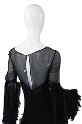 1990s Oscar De La Renta Silk Ruffle Dress
