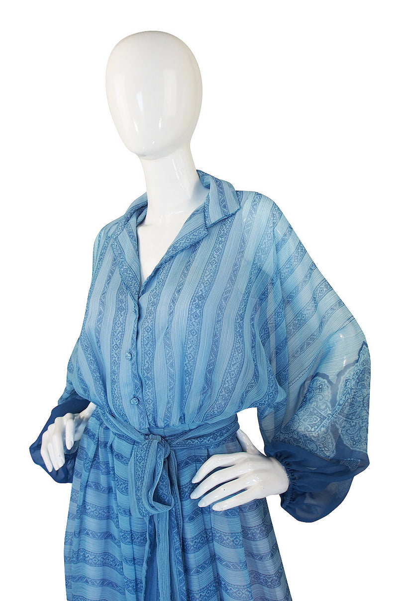 1970s Blue Chiffon Victor Costa Maxi