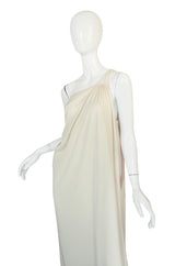 1970s Yuki One Shoulder Draped Cream Jersey Dress