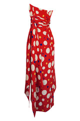 Documented 1983 Valentino Dotted Red Silk Strapless Dress