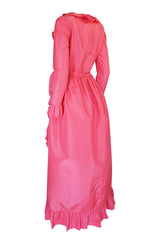 1970s Mollie Parnis Pink Silk Taffeta Dress w Ruffle Detailing
