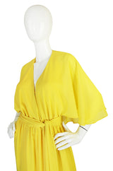 1970s Backless Yellow Wrap Halston Maxi Dress