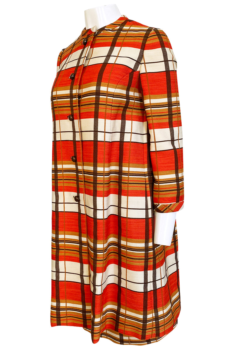 1967 Jacques Tiffeau Orange Plaid Skirt & Matching Coat Suit Set
