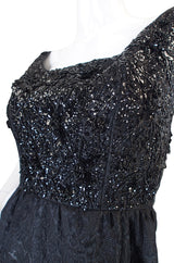 1960s Nathan Strong Black Silk Beaded Gown