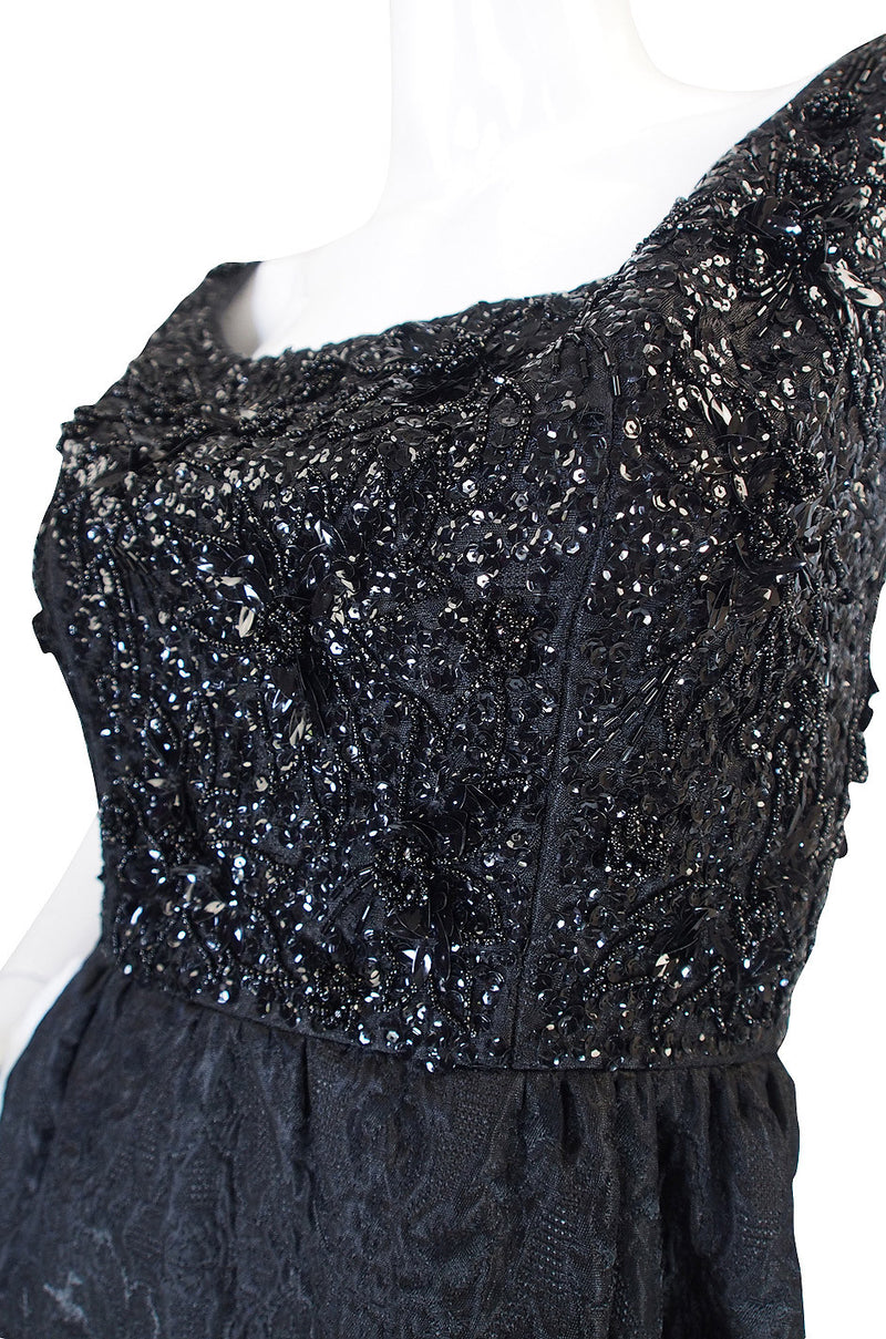 1960s Nathan Strong Black Silk Beaded Gown