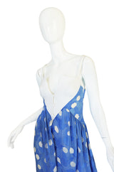 Rare 1970s Courreges Printed Blue Silk Chiffon Dress