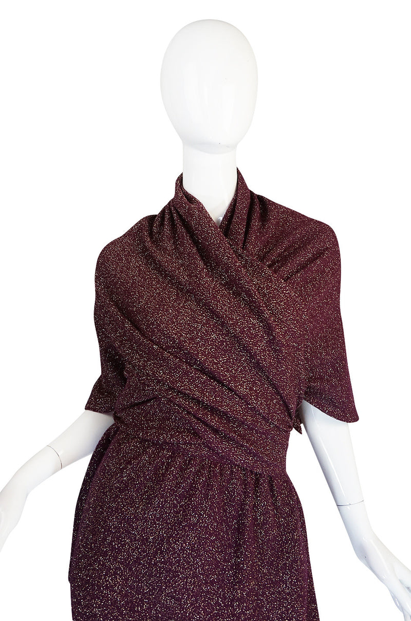 1970s Wine Knit Lanvin Skirt and Multi Tie Wrap Top