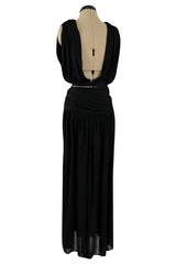 Spring 1983 Yves Saint Laurent Haute Couture Attr. Plunging Silk Jersey Top & Skirt Set