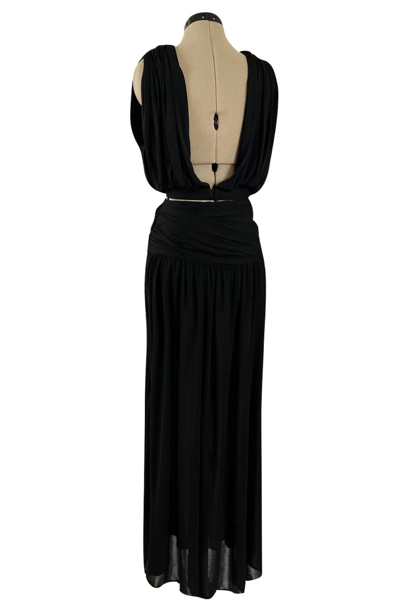 Spring 1983 Yves Saint Laurent Haute Couture Attr. Plunging Silk Jersey Top & Skirt Set