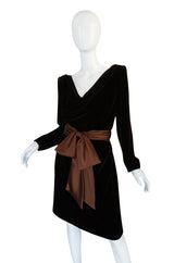 c1983 Hubert de Givenchy Haute Couture Velvet Dress w Silk Bow