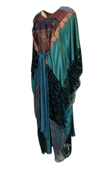 1975 Thea Porter Exhibited Green Multi Textile Abaya Caftan Dress