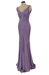 2014 Zac Posen Bias Cut Soft Purple Dress W Low V Back and Front & Exposed Edge Seaming