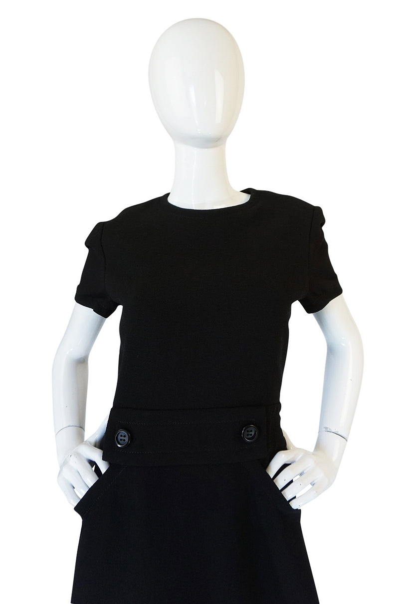 1960s Demi-Couture Level Black Wool Crepe Shift Dress