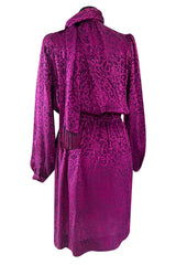 Chic Fall 1994 Yves Saint Laurent Haute Couture Silk Fuschia Dress w Fringed Scarf Detail