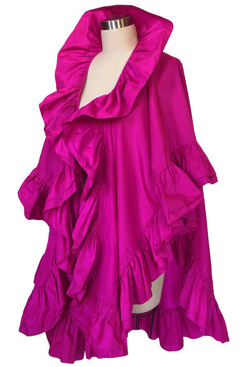 1970s Christian Dior Silk Pink Fuschia Ruffled Evening Cape or Shawl