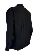 1980s Chanel Black Silk Top w 4 Leaf Clover Gold Buttons