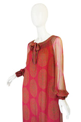 1970s Jeweled Hued Printed Silk Treacy Lowe Caftan Dress