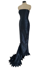 Spring 1999 Oscar de la Renta Strapless Silk Taffeta Dress w Elaborate Back Skirt