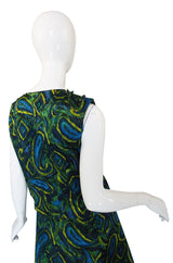 1960s Pretty Green & Blue Silk Shift Dress
