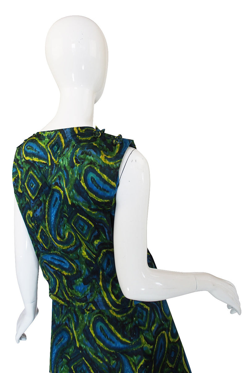 1960s Pretty Green & Blue Silk Shift Dress