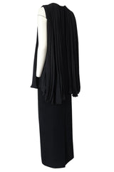 1990s Christian Dior Chic Black Sheath Dress w Pleated Cape Overley