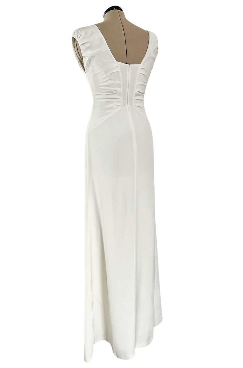 2000s Valentino Roma Off White Super Model Long Dress w Bead & Sequin Detailing