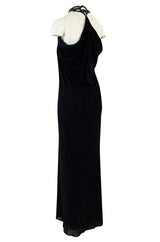 Fall 2005 Alexander McQueen Black Draped Silk Jersey Crepe Dress w Beaded Collar