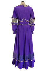 Rare 1960s Tiziani Couture by Karl Lagerfeld Purple Silk Dress w Intricate Hand Beading