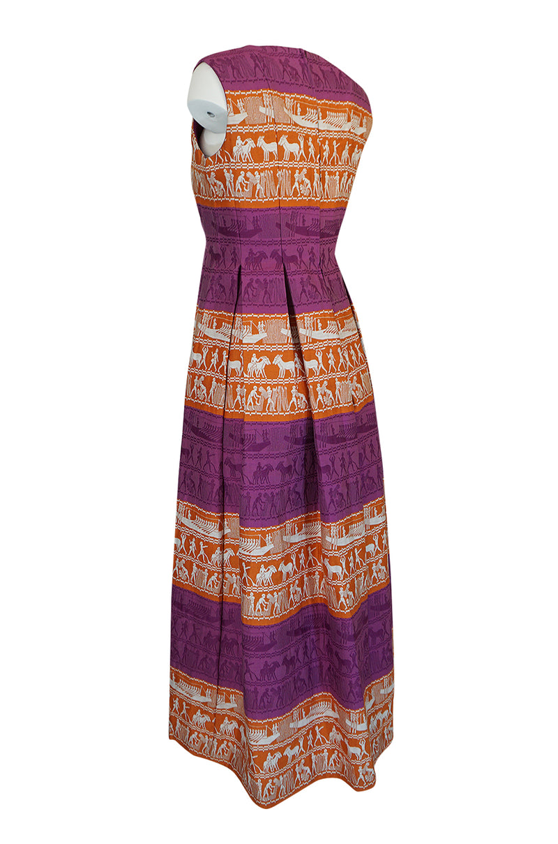 1960s Richard Tam Jon Mandl Unusual Brocade Print Dress