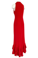 Sleek 1990s Valentino Classic Red Dress w Slit Front Detail & Tiered Ruffled Hem