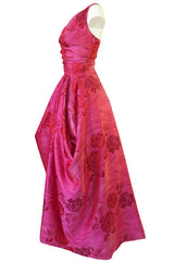 Extraordinary 1940s Dusky Pink Silk Draped Skirts Halter Dress w Crinoline