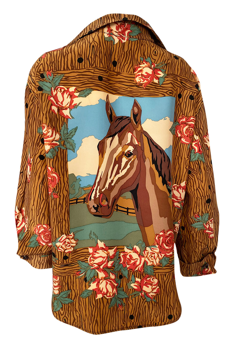 Fall 1990 Todd Oldham Horse Print Western Feel Top w Brass Buttons