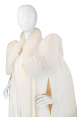1980s Cream Wool Fox Fur Collar Cape